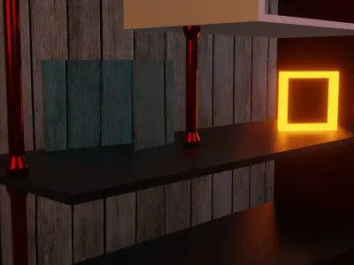 Shelf glowing frame on wooden table Low-poly 3D model