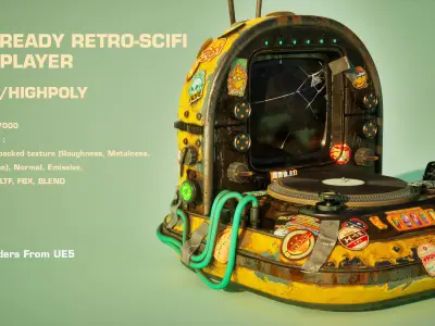 Cyberpunk Game Ready Retro-Scifi Vinyl Player 3D model