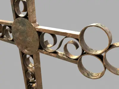 Fenced Grave With Brass Cross Low-poly 3D model