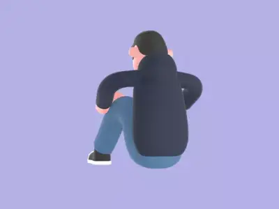 Stylized 3D Emotional Male Programmer Cartoon - Sitting on Floor 3D model