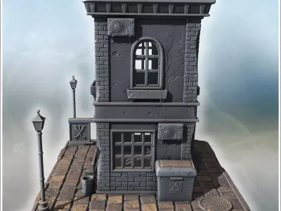 Barbershop with arched windows brick walls rooftop details and s 3D print model