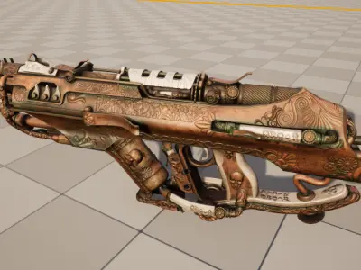 steampunk submachine gun Low-poly 3D model
