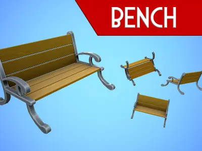 STREET BENCH CARTOON STYLIZED Low-poly 3D model