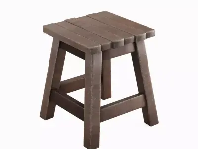 Medieval Wooden Stool 01 Low-poly 3D model