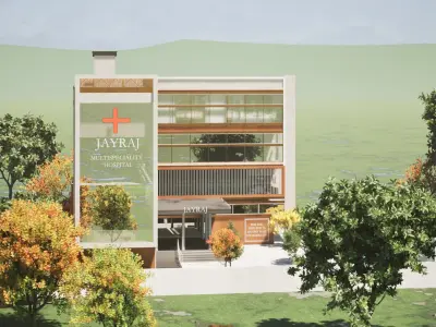 Modern Hospital Building 3D Model with Garden Low-poly 3D model