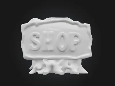 Ancient Wooden Shop Sign with Glowing Runes Low-poly 3D model