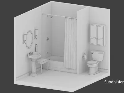 Bathroom with toilet and sink 3D model