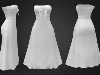 Chest Bow Strapless Dress Low-poly 3D model