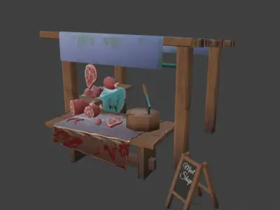 Stylized Butcher Stall Low-poly 3D model