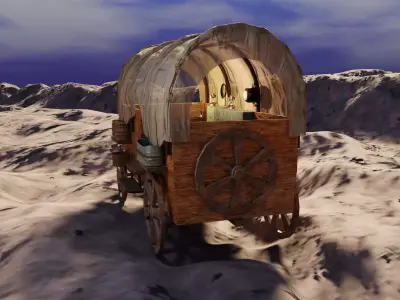 Settler Wagon 3D-Model- perfect for game engines Low-poly 3D model