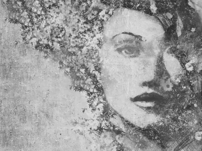 Monochrome Floral Portrait Concrete Wall Texture Texture
