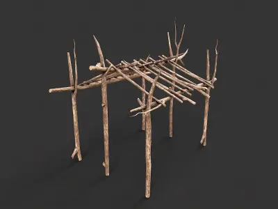 Primitive Wood Stick Jungle Shelter 13 Low-poly 3D model