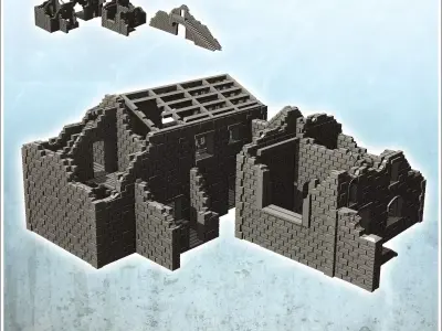 Ruined stone building with arch and frame 34 - Modern WW2 WW1 Wo 3D print model