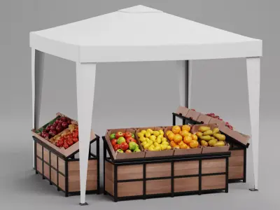 Produce Market Stall V1 - Fair Stand with Fruit and Vegetable 3D model