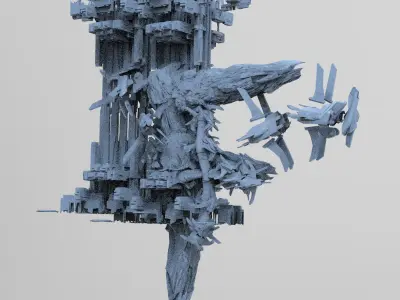 Cyberpunk asteroid base 3  3D model