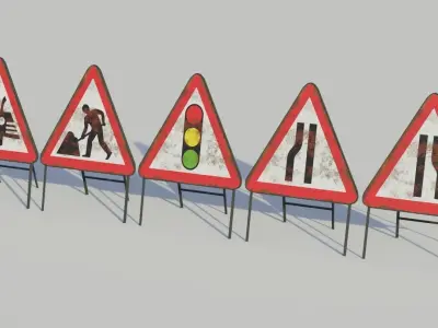 Temporary Traffic Signs - Low-poly PBR Low-poly 3D model