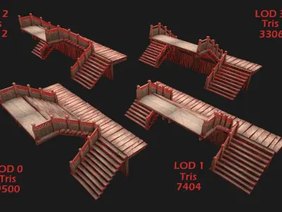 Medieval Staircase Stairwell Low-poly 3D model