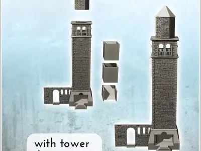 Large stone tower with adjoining wall dice tower version include 3D print model