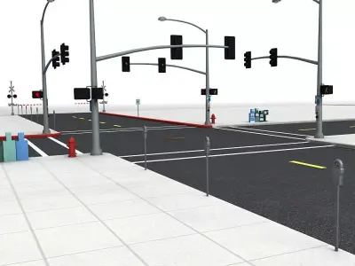 Intersection street with traffic lights 3D model