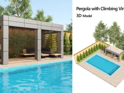Pergola with Climbing Vines and pool  Low-poly 3D model