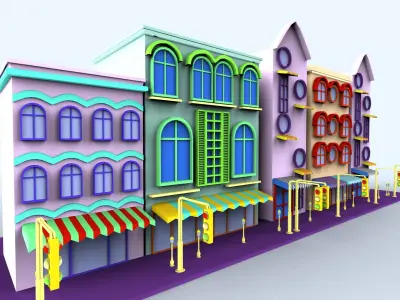 Cartoon Street Building  Low-poly 3D model