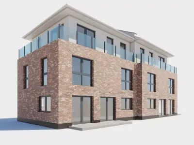Build009 brick building with balconies 3D model