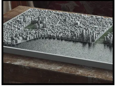 3D Printable City Block Model - STL 3D Model  Low-poly 3D model