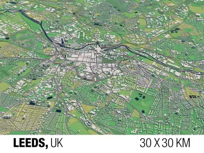Leeds England UK 30x30km 3D City Map 3D model