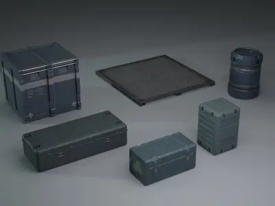 3D Sci Fi Crate And Barrel Pack Game Ready Low-poly 3D model