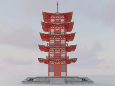 Japanese Pagoda Asian Temple High Detail PBR Textures 3D model