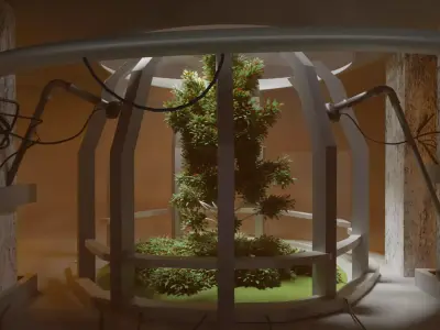 Scifi space dome with tree cyberpunk laboratory 3D model