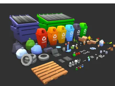 Stylize Low Poly Garbage Pack Low-poly 3D model