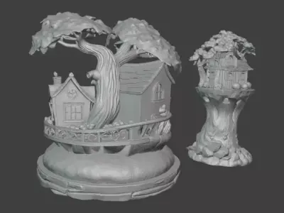 Fantasy Treehouse Village Miniature Fairy House 3D print model