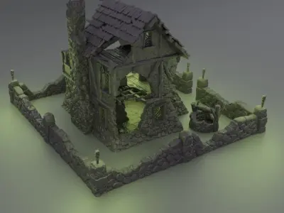 Ruined FarmHouse Tabletop Terrain 28 mm 3D print model