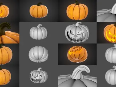 3D Carved and normal pumpkin 3D Model Pack