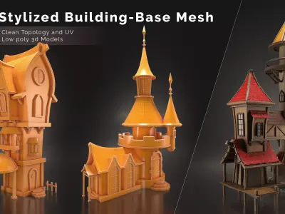 23 Stylized Building Base Mesh Low-poly 3D model