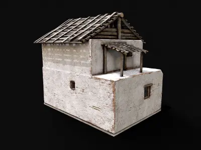 Village White Clay House 4 Low-poly 3D model