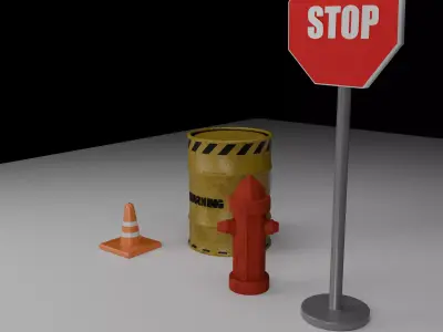 Low Poly Road Safety Props Pack for Games and AR VR Low-poly 3D model