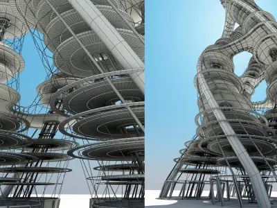 Futuristic Skyscraper 3D model 2