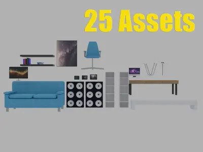 Stylized BedRoom Modular Low poly - 25 Assets Low-poly 3D model