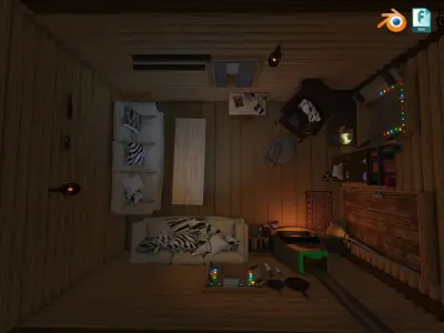 Detailed Log cabin with Interior Texture and Lighting 3D model