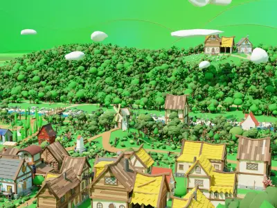 Slavic town Low-poly 3D model