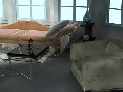 Sofa living room with windows 3D model