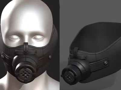 Gas mask respirator scifi futuristic  Low-poly 3D model 16
