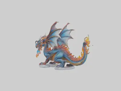 Fire and Ice Dragon statue model Low-poly 3D model