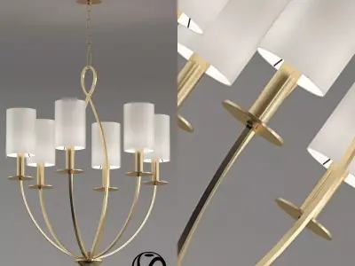 Castana Collection 6 Light Gold Chandelier with Fabric Shade 3D model