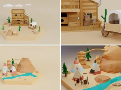 Low Poly Wild West Set Low-poly 3D model