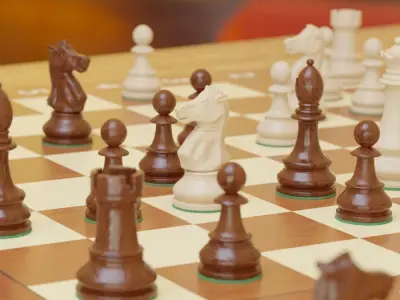 Chess pieces with rigged and posed figurines Low-poly 3D model