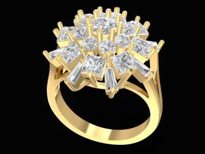 Elegant Cluster Baguette Diamond Ring for Women 2420 3D print model