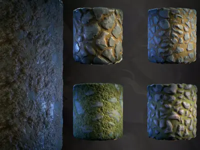 Stone Floor and Moss Stylized - Vol 18 -  SBsar - Maps Texture